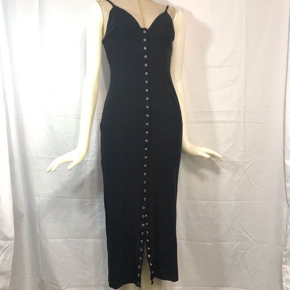 INTIMATELY FREE PEOPLE Size XS Black Body Tight Snap Button Dress; Preloved - Picture 1 of 7